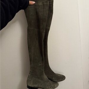 Robert Clergerie Olive Suede Knee-High Boots
